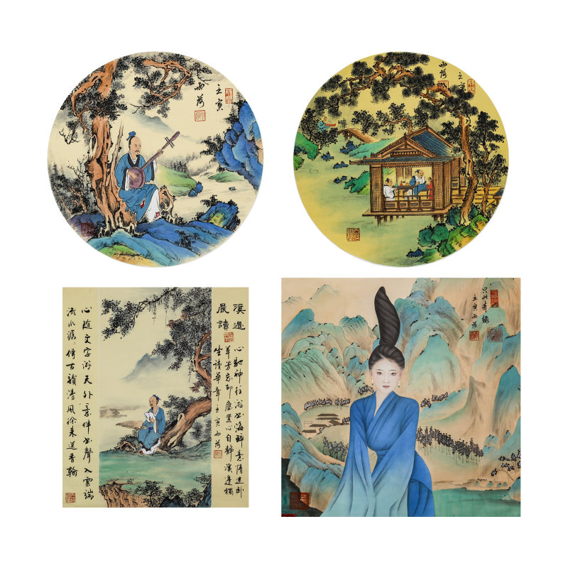 雨荷 山水画 雨荷 溪边晨读 雨荷 只此青绿 雨荷 山水画